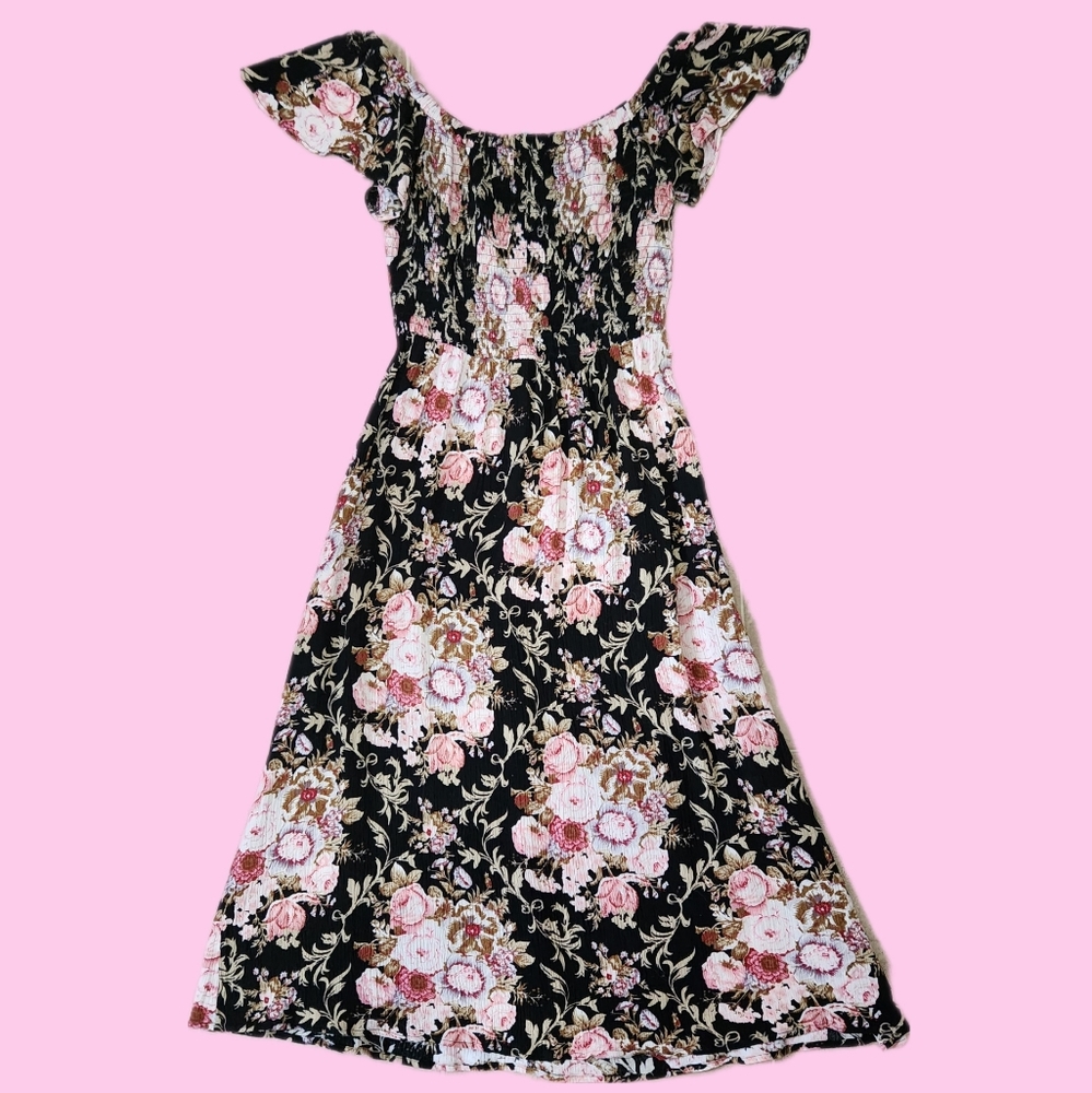 Black pink green floral maxi ruffle off shoulder dress Lace & Mesh Modcloth XXS